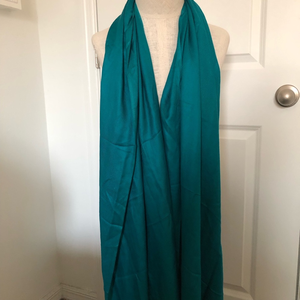 Pashmina Like Teal Lightweight Scarf / Wrap with Fringe